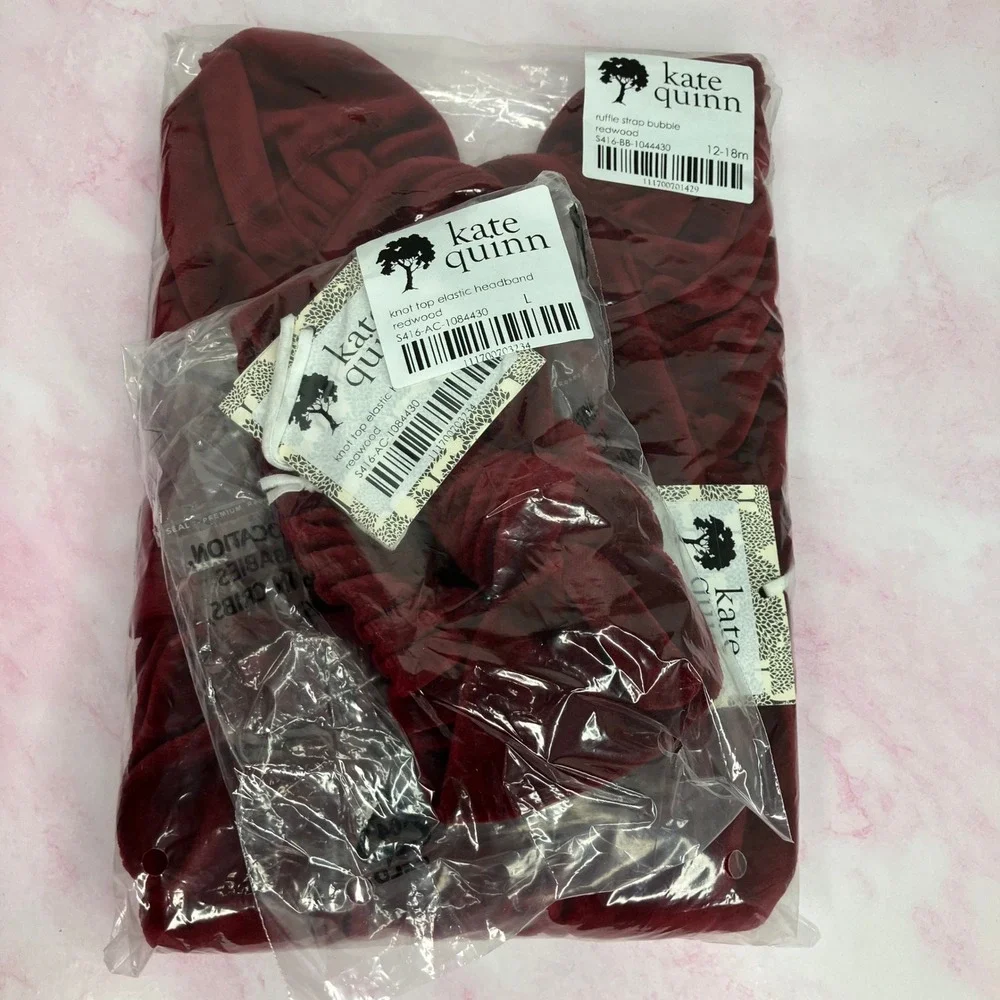 NWT Kate Quinn Velvet Ruffle Strap Bubble Romper w/ Headband Redwood 12-18 month